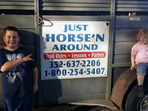Just Horse'n Around trailer and kids