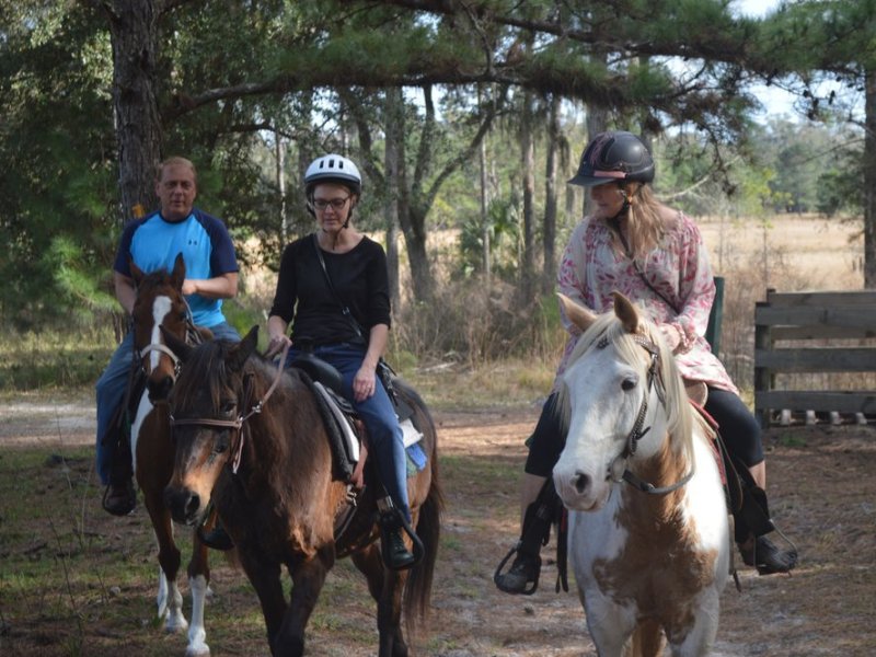 Group of 3 people on a trail ride